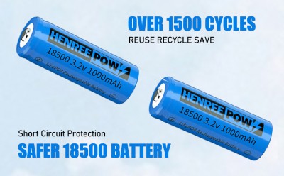 Henreepow 18500 סוללה נטענת, 3.2V LifePO4 Lithium Phosphate סוללה 1000mAh עבור GAR חיצוני